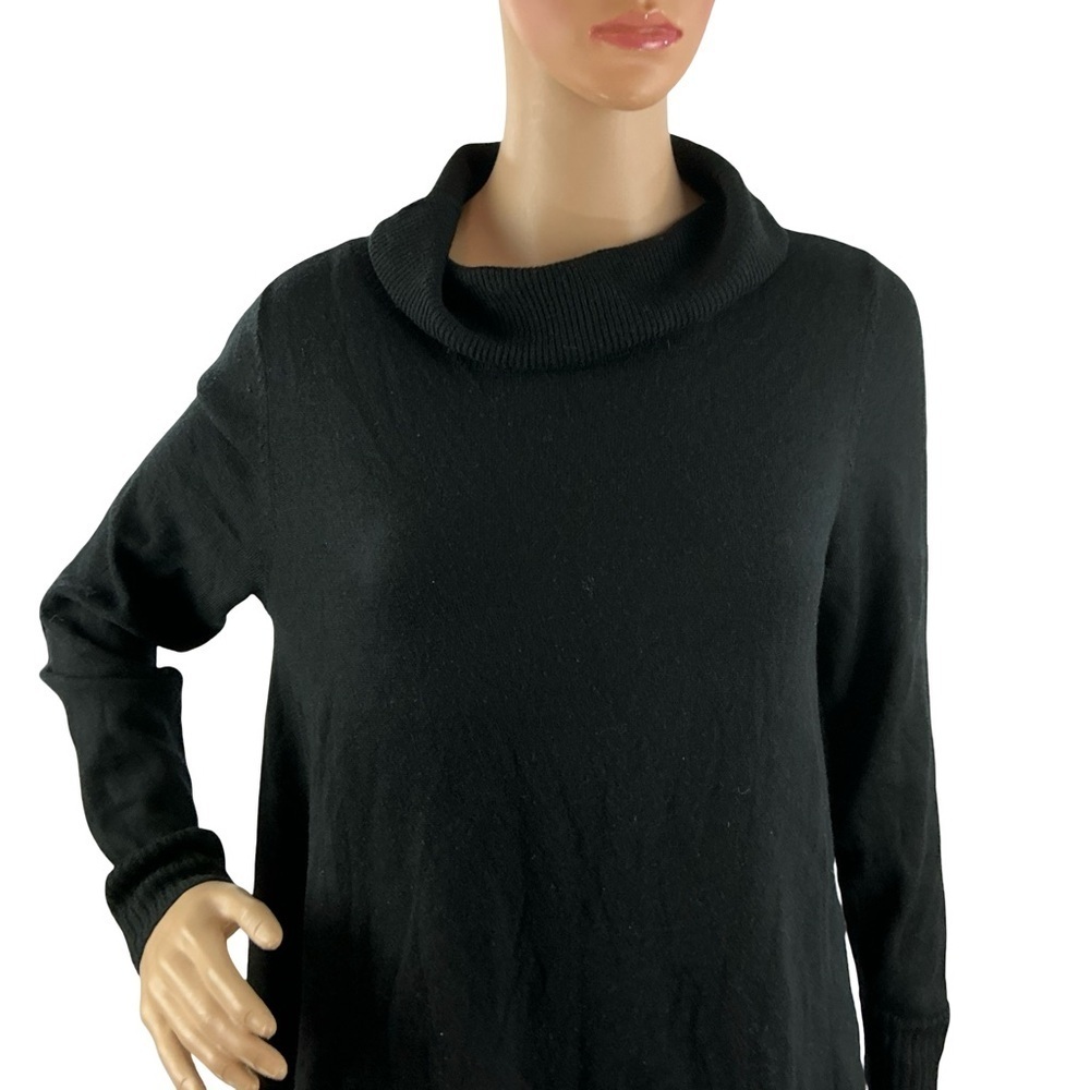 Eileen Fisher Merino Wool Tunic Sweater Asymmetrical Hem Black Size S - Picture 2 of 7